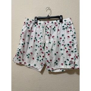 Serge Blanco Mens 2XL White Swim Trunks Palm Tree Print Drawstring Shorts‎